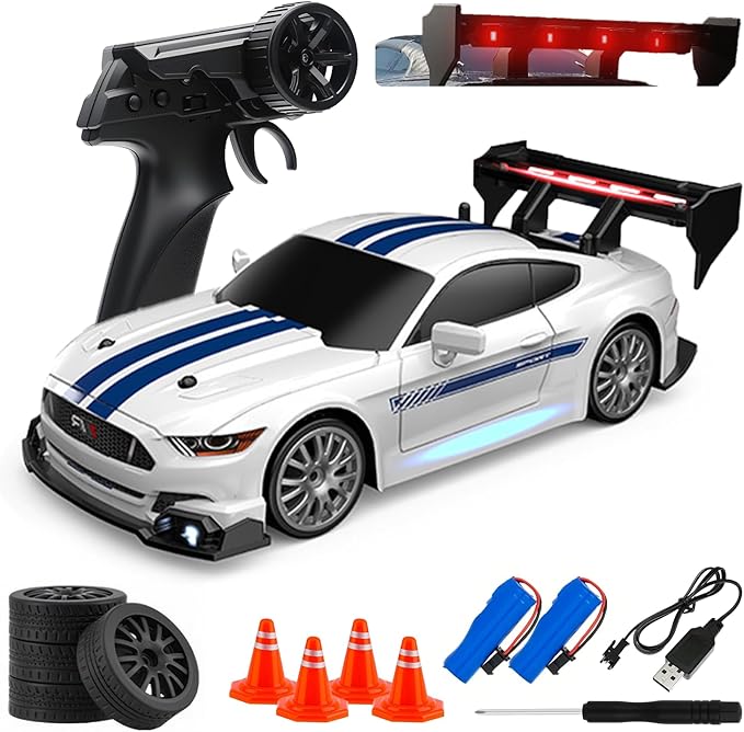RC Drift Car 1:24 Scale Remote Control Vehicle for Kids2.4GHz 20KM/H 4WD High Speed RC Cars with LED Light Two Batteries &amp Drifting Tires Racing Sport Toy Cars for Adults Boys Girls Kids 8602WH