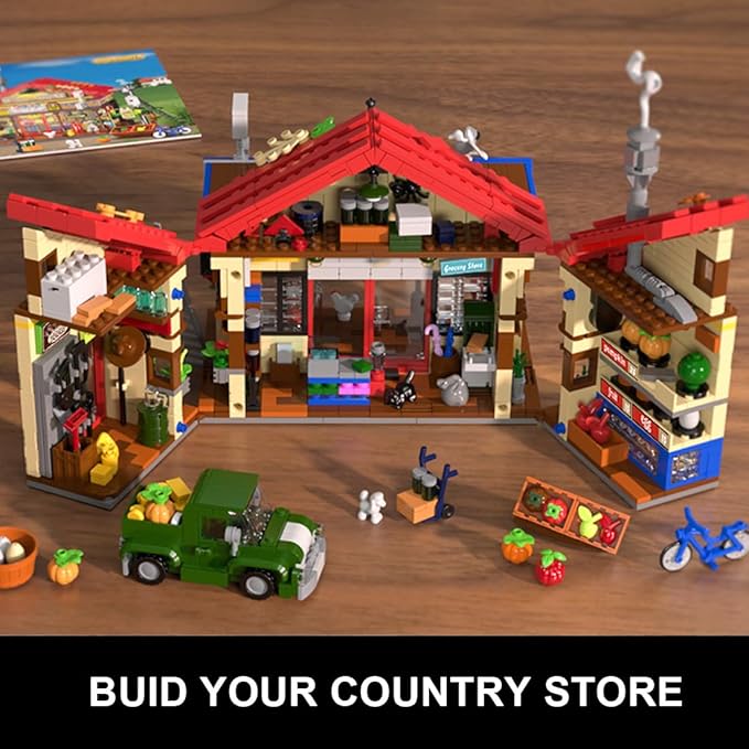Country General Store Building Set for Adults with Lights 1709 PCS Vintage Shop House Construction Building Block Kit Home Decor Cabin Architecture Model for Women Men Teens Boys Girls 12+