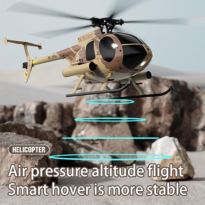 Large 335mm MD500 C189 Brushless Remote Control Helicopter Add Optical Flow Positioning RC Heli Aircraft 1/28 Scale Full-Function Excellent Control Aerobatics System US Military RTF Black 1-Battery