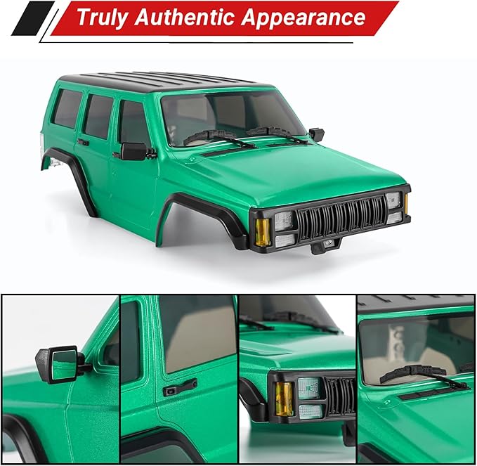INJORA 6.10in 133g Wheelbase ABS Hardtop Cherokee Body for TRX4M Bronco Defender Chassis 1/18 RC Crawler Upgrade(Green)