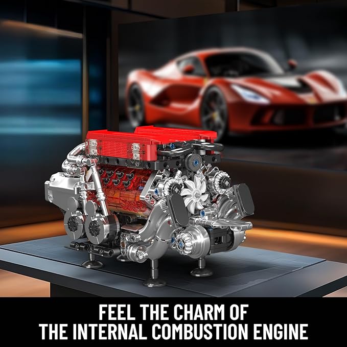 Mould King W16 Engine Building Blocks Set 10163 Combustion Engine Model That Runs Mini Engine Build Kit for Adults with Battery and Motor Engineering Construction STEM Toy (952 Pcs)