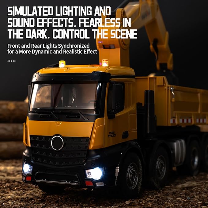 Remote controlled dump truck large 18.8 inches (48CM) 1:14 vehicle model three in one grab head replaceable construction transport vehicle remote control model Suitable for adults 14+ (dual battery)