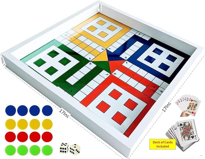 Real Glass Top Game Board with Chess Checkers Backgammon Ludo (Caribbean &amp Indian) Chausar Pachisi Tic-Tac-Toe Snakes and Ladders and a Drinking Dice Board Game.