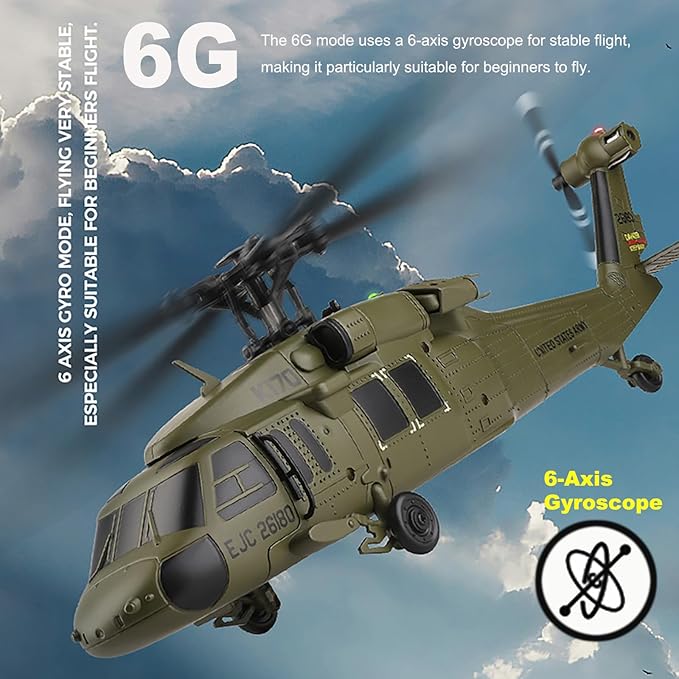 K170 UH60L Remote Controlled Helicopter Aircraft Plane 2.4Ghz 4CH RC Helicopter Heli Aileronless 6-Axis Gyroscope Altitude Hovering 3-Batteries for Adults Beginners