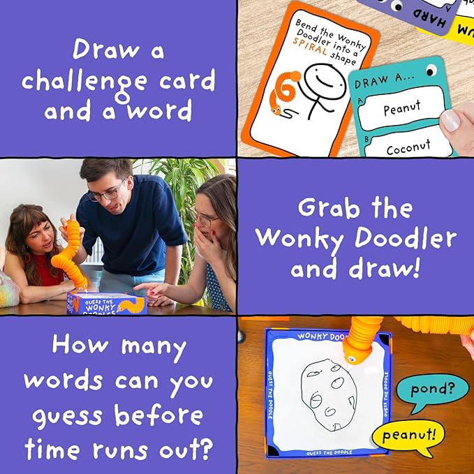 Lucky Egg Wonky Doodles – Hilarious Drawing Games for Family Game Night &amp Parties – Family Board Games for Adults with Wonky Doodler 150 Word Cards &amp Whiteboard – Best Family Games for Ages 8