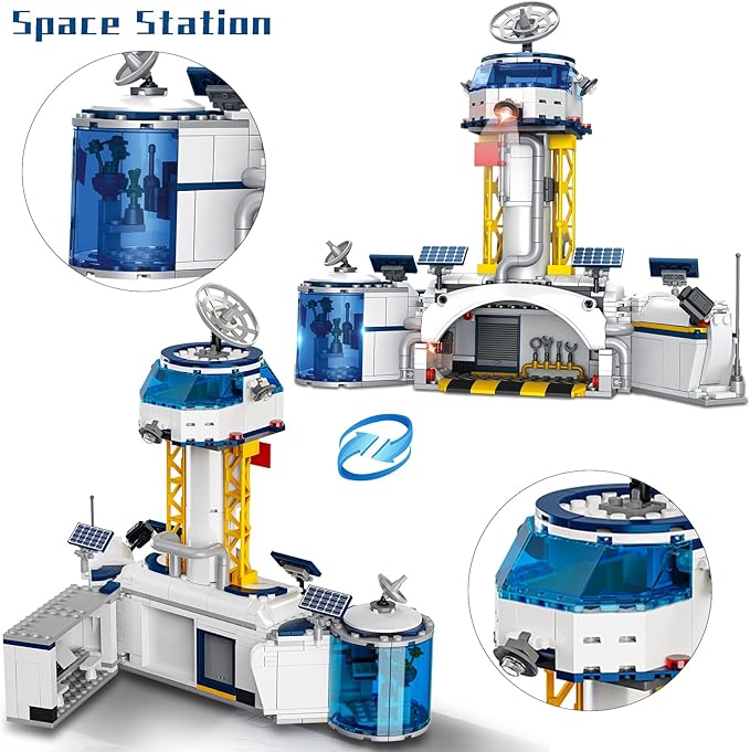 Space Station and Astronaut Research Base Building Set Toy Space Building Kit Creative Role Play for Kids Explore Moon Space Adventure Toy for Kids Boys 8 9 10 11 12 13 14 Total 7 Models