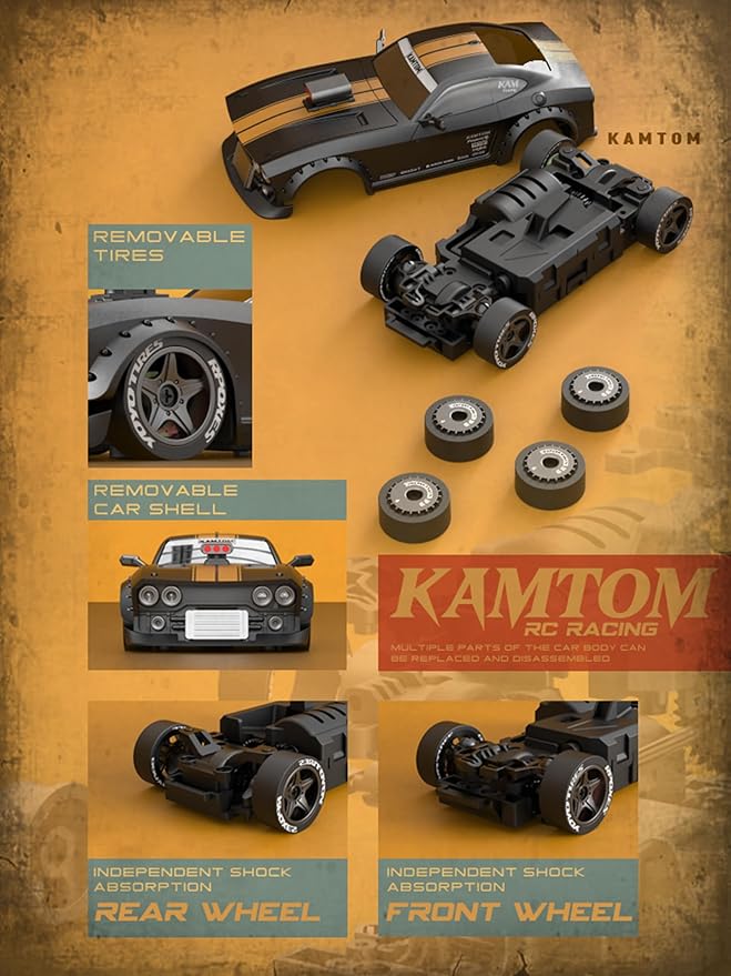 RC Drift Car 1/32 Scale High-Speed 4WD Mini Electric Remote Control Car 30 km/h with Gyro Stabilization and LED Lights Suitable for Adults (KM3299-Black)