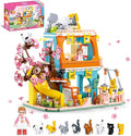 Cat House Building Set Animal Playground Crossing Toy with 8 Cats and a Doll Minifigures Compatible with Lego Friends Pet Sets Easter Gift Idea for Girls Kids Aged 6-12