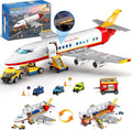 HOGOKIDS 2 Style City Airplane Building Set with LED Light - Plane Building Blocks Switch Passenger Cargo Projectile Toy with 3 Cars Planes Model Toys Valentines Gifts for Kids Boys Girls Age 6-12+
