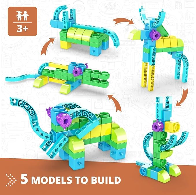 Engino STEAM Labs Learning About Wild Animals Construction Toys for Ages 3+ Building Blocks STEM Kit for Girls &amp Boys Preschool Educational Toys (5 Models)