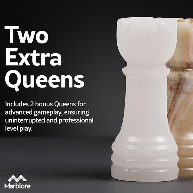Marble Chess Set 10 Inch White &amp Green Travel Chess Board with 32 Pieces &amp 2 Extra Queens Handcrafted Classic 2 Player Chess Game for Adults