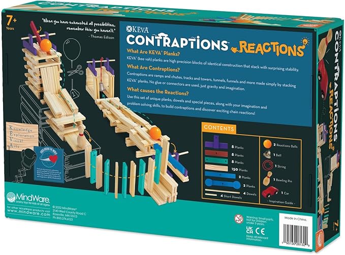 MindWare KEVA Contraptions Reactions Planks Building Toy - 178 KEVA Building Planks (191 Piece Set) - Free-Form Wood Building Set for Kids to Create Their Own Ball Maze – Ages 7 &amp Up