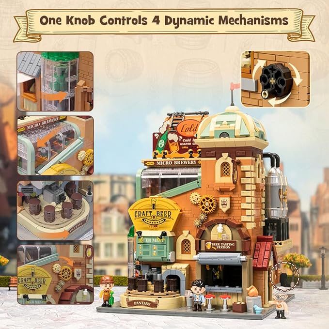 PANTASY Craft Beer Brewery Building Set for Adults – Vintage Microbrewery Factory Model with Modular Architecture Dynamic Mechanisms Self-Developed Minifigures &amp Display-Ready Design