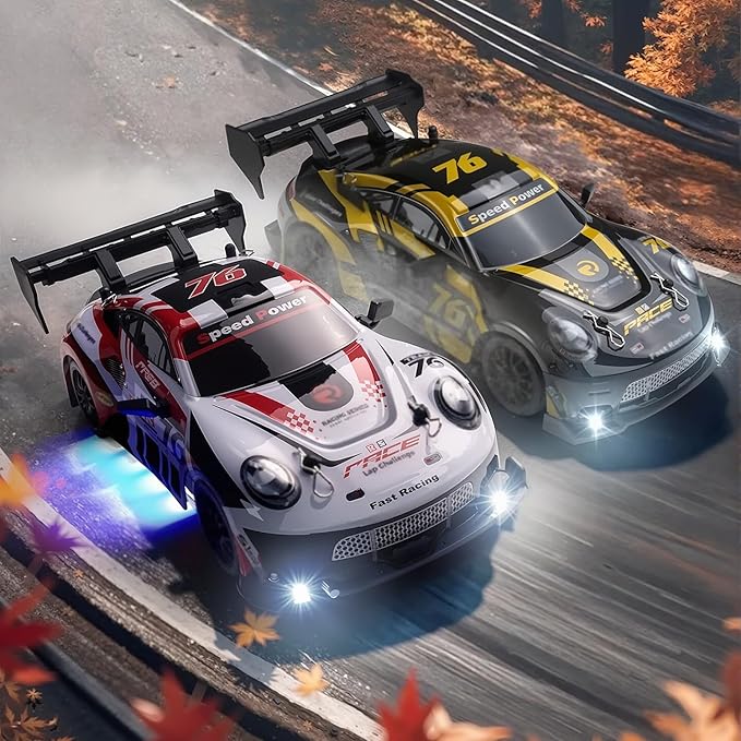 RC Drift Car 1:24 Scale Remote Control Vehicle for Kids2.4GHz 20KM/H 4WD High Speed RC Cars with LED Light Two Batteries &amp Drifting Tires Racing Sport Toy Cars for Adults Boys Girls Kids 8606BK