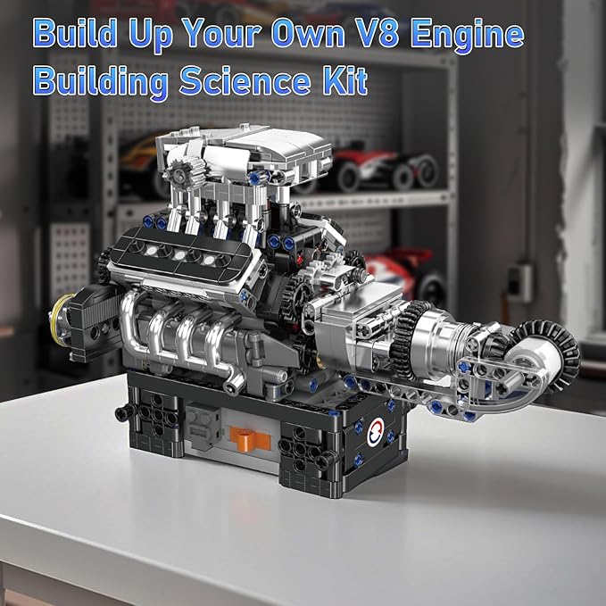 V8 Engine Building kit for Kids Adults Runnable Engine Model Building Sets 737 Pcs 8-Cylinder STEM Engine Building Engineering Toys for Kids Best Birthday Gifts Ideas for Boys Girls 89101214+