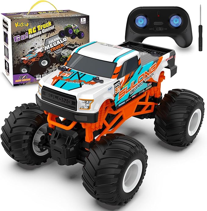Remote Control Car 1:16 Scale RC Monster Truck for Boys 2.4 GHz All Terrain RC Cars for Boys Girls 4-7 8-12 20 Km/h Off Road RC Truck Christmas Birthday Gift for Kids and Adult Orange
