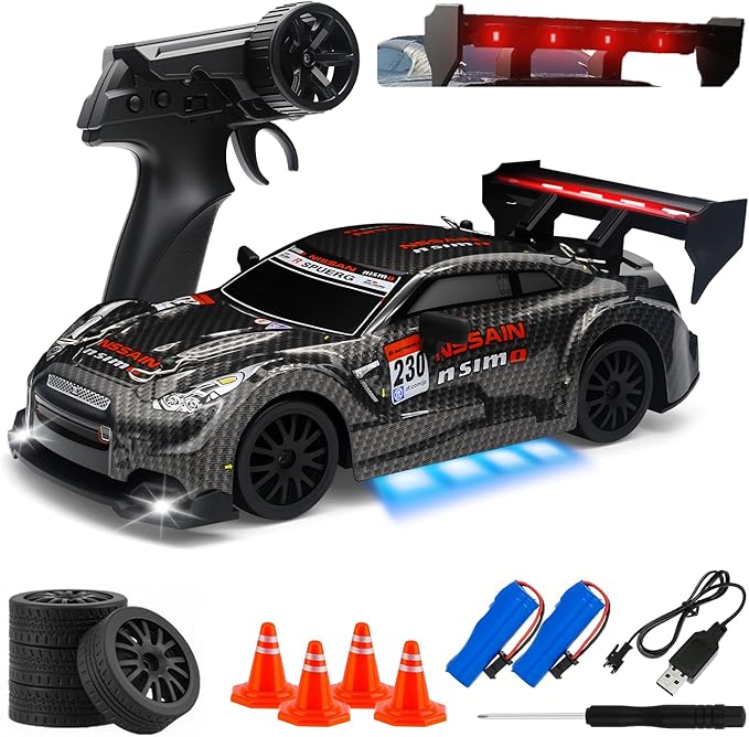 RC Drift Car 1:24 Scale Remote Control Vehicle for Kids2.4GHz 20KM/H 4WD High Speed RC Cars with LED Light Two Batteries &amp Drifting Tires Racing Sport Toy Cars for Adults Boys Girls Kids 8601BK