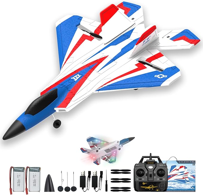 CKYSCHN F22 Remote Control Airplane 4 Channel with Lights | 2.4G Fighter RC Plane with 3 Flight Modes for Beginners - RTF RC Airplane for Adults 37 Minutes Flight Time