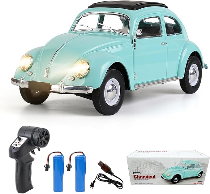 Remote Control Car 1:16 Scale Classic Beetle 1950 Model Toys Car for Teens 2.4GHz 4CH RC Car Rear Wheel Drive with LED Ligjhts and Rechargeable Battery Birthday for Teens Adults