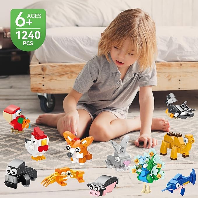 40 Packs Animal Party Favors for Kids - 1240PCS Mini Animal Building Block Set for Goodie Bag Fillers Valentines Day Classroom Prizes Easter Birthday Gifts for Boys Girls Students
