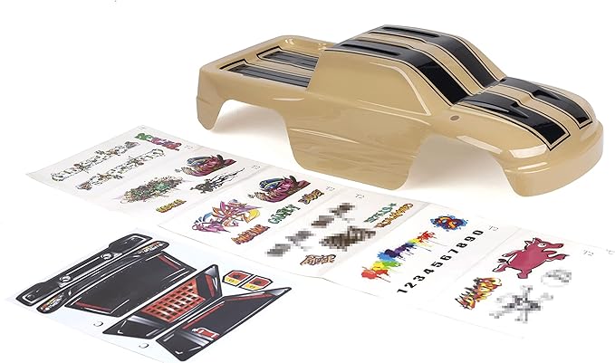 SummitLink Custom Body Compatible for 1/10 Scale RC Car or Truck (Truck not Included) (Sand Color Racing Stripes)