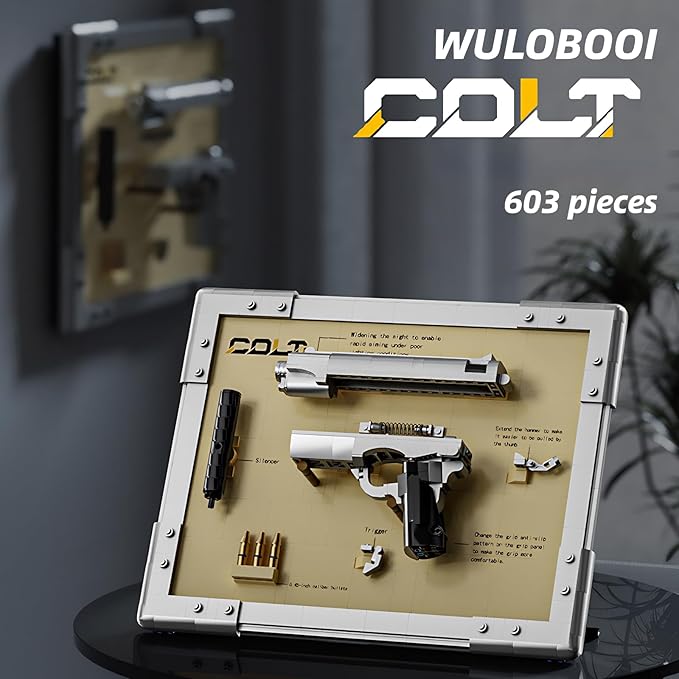 Colt Building Blocks Gun Sets Exquisite Decorations for Home and Office Model Guns Collection Toy Building Bricks - Creative Gift for Adults Teens and Militarily Toy Lovers 603 Pieces