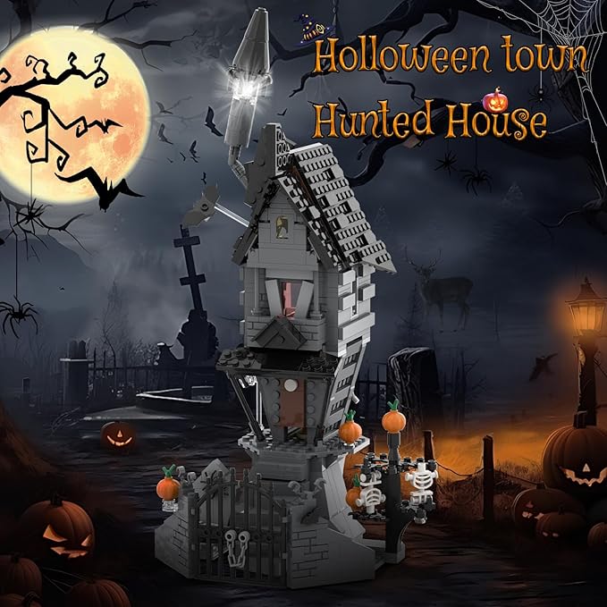 Haunted House Building Toys with Light Night Before Halloween Haunted Mansion Building Set for Movie Fans and Kids Compatible with Lego 581 PCS