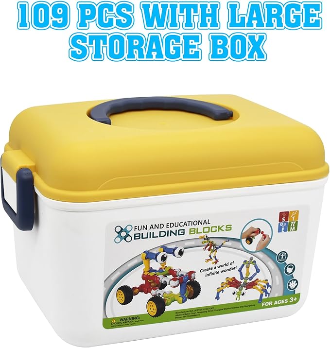 Building Toys109 Piece STEM Toys for Kids Ages 3 4 5 6 7 8 9 10 11 12 Years Old Boys and Girls Christmas Birthday Gifts Children Building Blocks Creative and Educational Kids Toys Projects