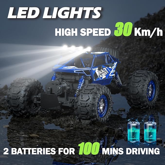 1:10 Scale Remote Control Car 48+ KM/H High Speed Amphibious RC Monster Truck 4WD Waterproof Off RC Road Car 2 Batteries 80Mins Play Toy Gift for Adults Kids Boys Girls