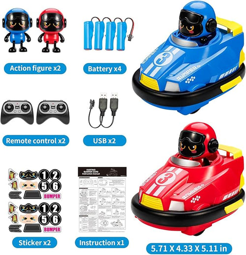 2 Pack Cute Cartoon Remote Control Bumper Car for Toddlers-Mini RC Cars with Light &amp Sound &amp 360°Rotating-Race car Toys for 3 4 5 6Year Old Boys Girls Kids-Christmas Birthday Gifts