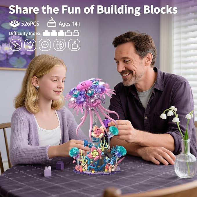 Enchanted Jellyfish Building Kit with Halloween &amp Christmas Festive Vibes 526 Pcs Underwater Creature Building Blocks Set