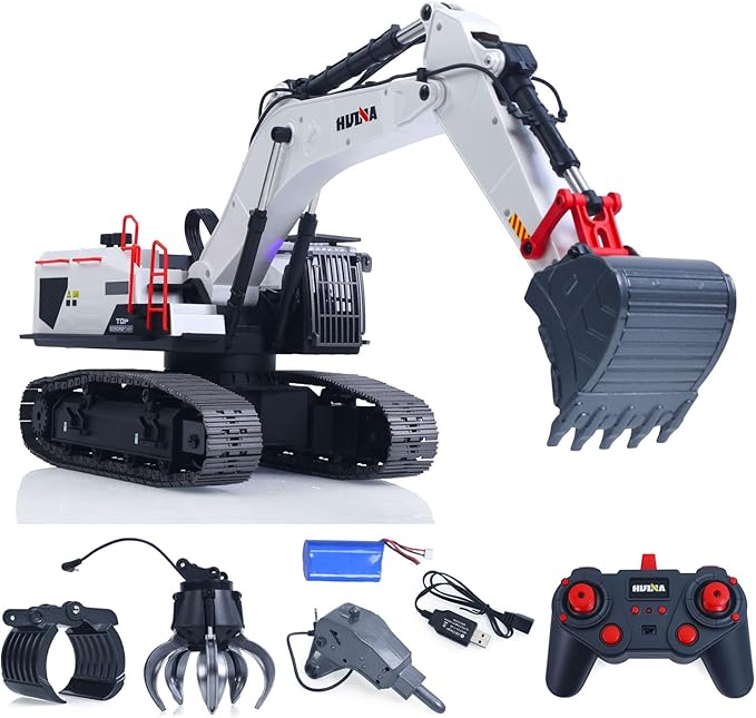 TOUCAN RC HOBBY US in Stock 1/14 HUINA RC Excavator Model 1594 Radio Light Sound Grab Grapple Hammer Battery Adult 14+
