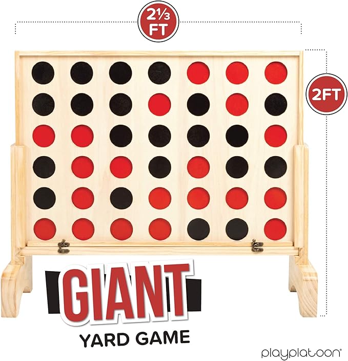 Play Platoon Giant Connect Game Outdoor Join 4 in a Row with Coins Case and Rules - Extra Large Yard Games for Adults and Family - Natural Wood