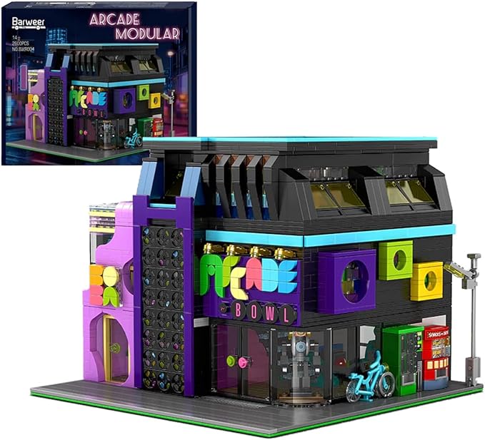 Arcade Modular Building Blocks Set with LED Lights Cyberpunk Retro Arcade Bowl Street View Bricks Collectible Construction Toy for Adults &amp Teens 14+Barweer004 (2600PCS)