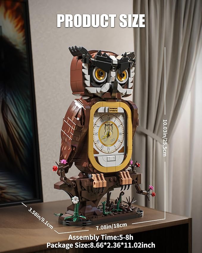 Owl Clock Building Blocks Set STEM Building Toys with Functional Clock Collectible Bird Display Model for Home Decor Christmas Birthday Gift for Adults &amp Boys 8-14 (964Pcs)