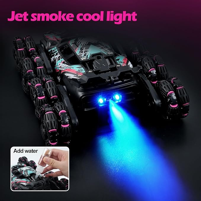 MagicKidz 8 Wheels Gesture Sensing Car for Kids Ages 5 6 7 8 9 10 11 12 - Birthday Gifts for Boys 5-7 8-12 Years Old 2.4GHz Off-Road Remote Control Stunt Toy with Spray &amp LED Lights 360-Degree F
