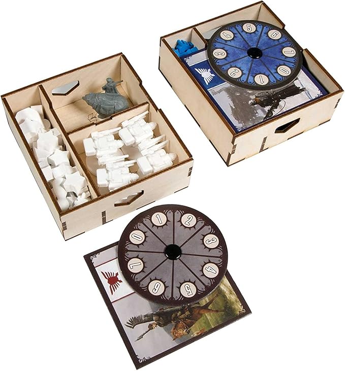The Broken Token Game Organizer Compatible with Scythe - Wooden Game Organizing Box with Multiple Trays