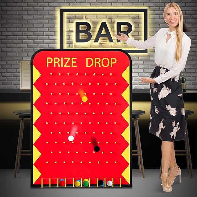 Blosssound 41.3 x 29.5 Extra Large Prize Drop Board Game Family Foldable Wood Disk Drop Game with 24 Colored Wooden Discs for Party Show Carnival Activity(Casino Style)