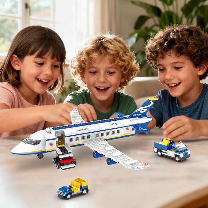 510 Pcs City Passenger Airplane Building Set 6 IN1 Plane Building Blocks Toys STEM Aircraft Bricks with Shuttle Bus Baggage TruckAirplanes Model Toys Gifts for Adults Boys Girls Age 6-12+