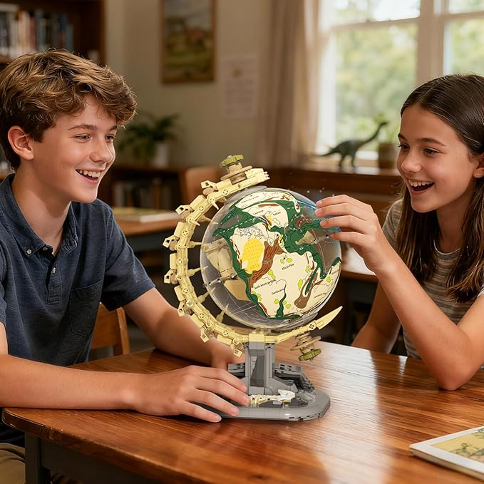 Dinosaur Skull Fossils Globe Building Set360° Rotatable Globe Display Model with LED LightSTEM Skeleton Model Educational Toy Gifts for Boys and Girls Ages 14+
