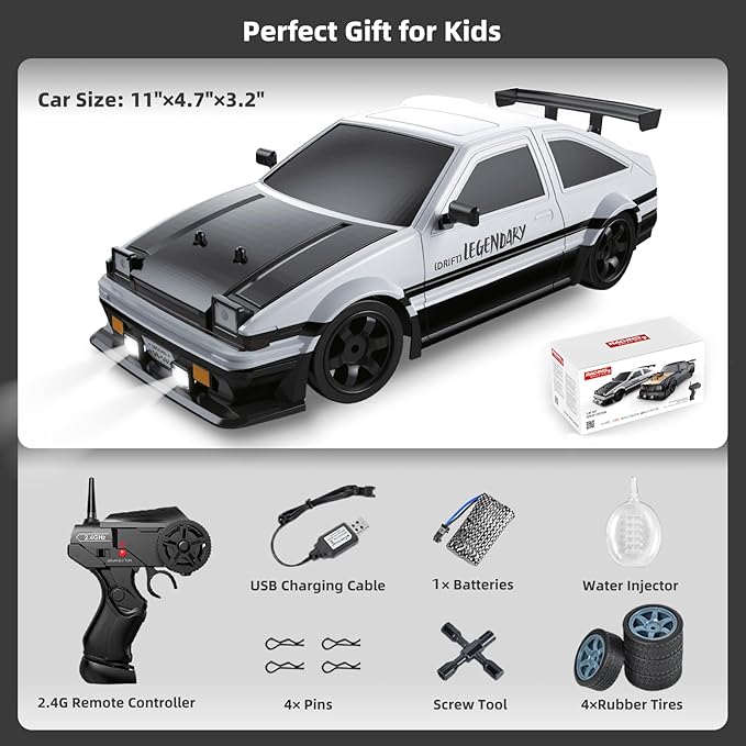 RC Drift Car Drifting RC Car for Adults 1/16 2.4GHz 4WD Remote Control Cars with Smoke LED Lights Rechargeable Battery and Drifting Tires Toy Cars for Boys Kids