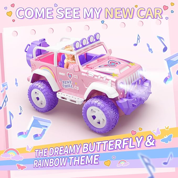 DEERC Pink Remote Control Car for Girls with Fog Mist &amp Music 1:16 RC Car with LED Lights for Kids 2.4Ghz All Terrain SUV Truck Gifts Off-Road Racing Vehicle Toy Car Girls Toys