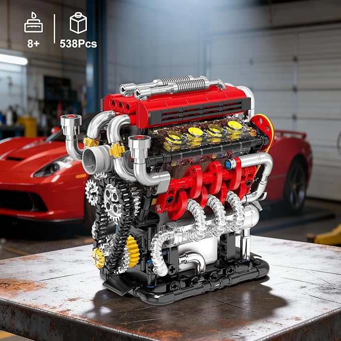 V8 Engine Building Set V8 Engine Model kit That RunBuild Your Own Mini V8 Model Engine Kit with MotorHome or Office DécorSTEM Physical Science Experiment Toy for Kids 8+ and Adults(538PCS)