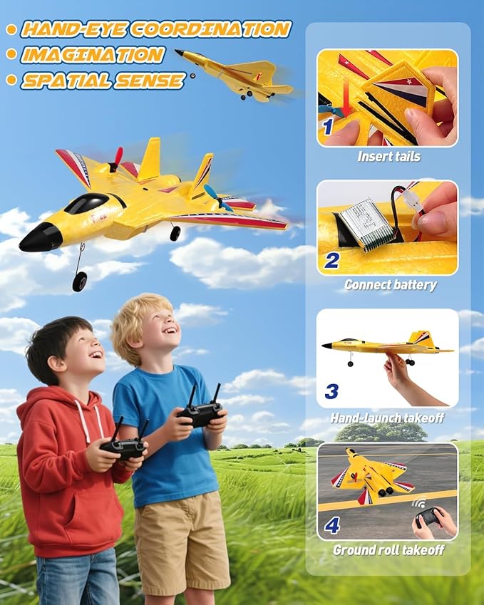 F22 Raptor RC Airplane Durable Foam Remote Control Jet with Gyro &amp LED Lights 2 Rechargeable Batteries 2.4GHz RC Glider Toy Gift for Kids Boys Girls Adults