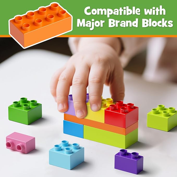97PCS Building Blocks Set with Storage Box &amp Base Plate - STEM Educational Toys for Toddlers Kids Ages 3+ Compatible with Major Large Particle Building Block