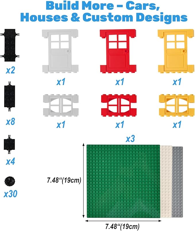 1600 PCS Building Bricks Set Classic Bulk Building Blocks Compatible with All Major Brands Includes 3 Baseplates 53 Wheels Doors Windows Accessories Creative STEM Construction Toy Gift for Kids