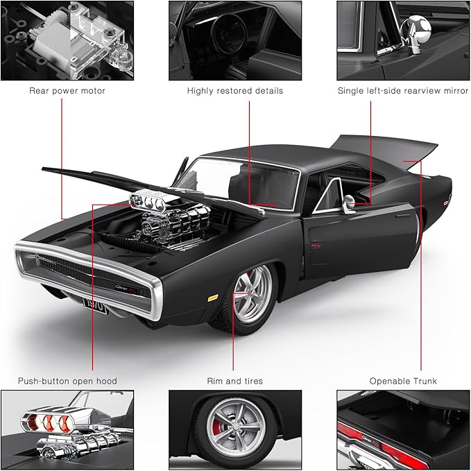 RASTAR RC Cars 1:16 Fast &amp Furious 1970 Dodge Charger R/T Remote Control Car Toy Muscle Cars for Boys Matt Black 2.4G