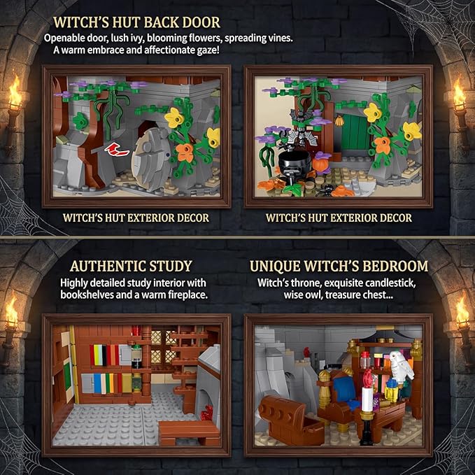 Medieval Modular Halloween Haunted Mansion Building Set for Adults - Castle Architecture with Cave Detachable Roof &amp Detailed Interior