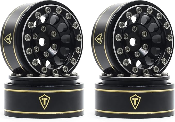 TREAL 1.0 Beadlock Wheels 12 Spokes Classic Rims (4P) for SCX24 AX24 FCX24 TRX4M 1/24 1/18 Crawler Car-Type I(Black)