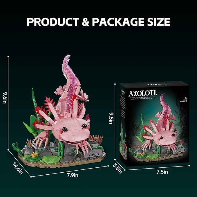 Axolotl Building Set Compatible with LEGO Animals 998 PCS Marine Animal Building Kit with Movable Joints &amp Display Base STEM Building Toy Gift for Adults &amp Teens 14+ Creative Gift Desk Dec